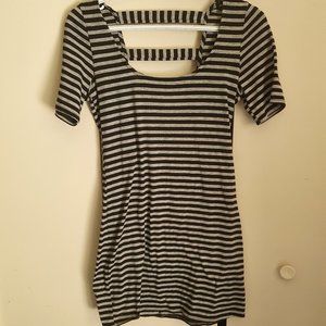 Black and Grey Striped Body Con Dress